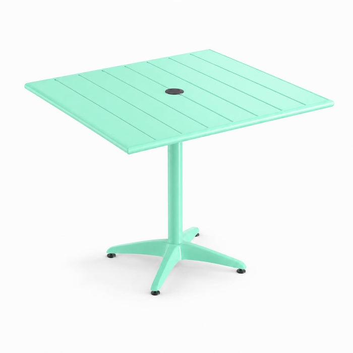 Glownary 36-Inch Square Outdoor Dining Table, Sea Foam Powder-Coated Aluminum, with Umbrella Hole, Standard Height for 2-4 Chairs