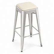 Glownary Alloy Silver Indoor Backless Barstool with White Vinyl Cushion, 30 Inch Bar Height, 400 lb Capacity, Stackable Steel Frame