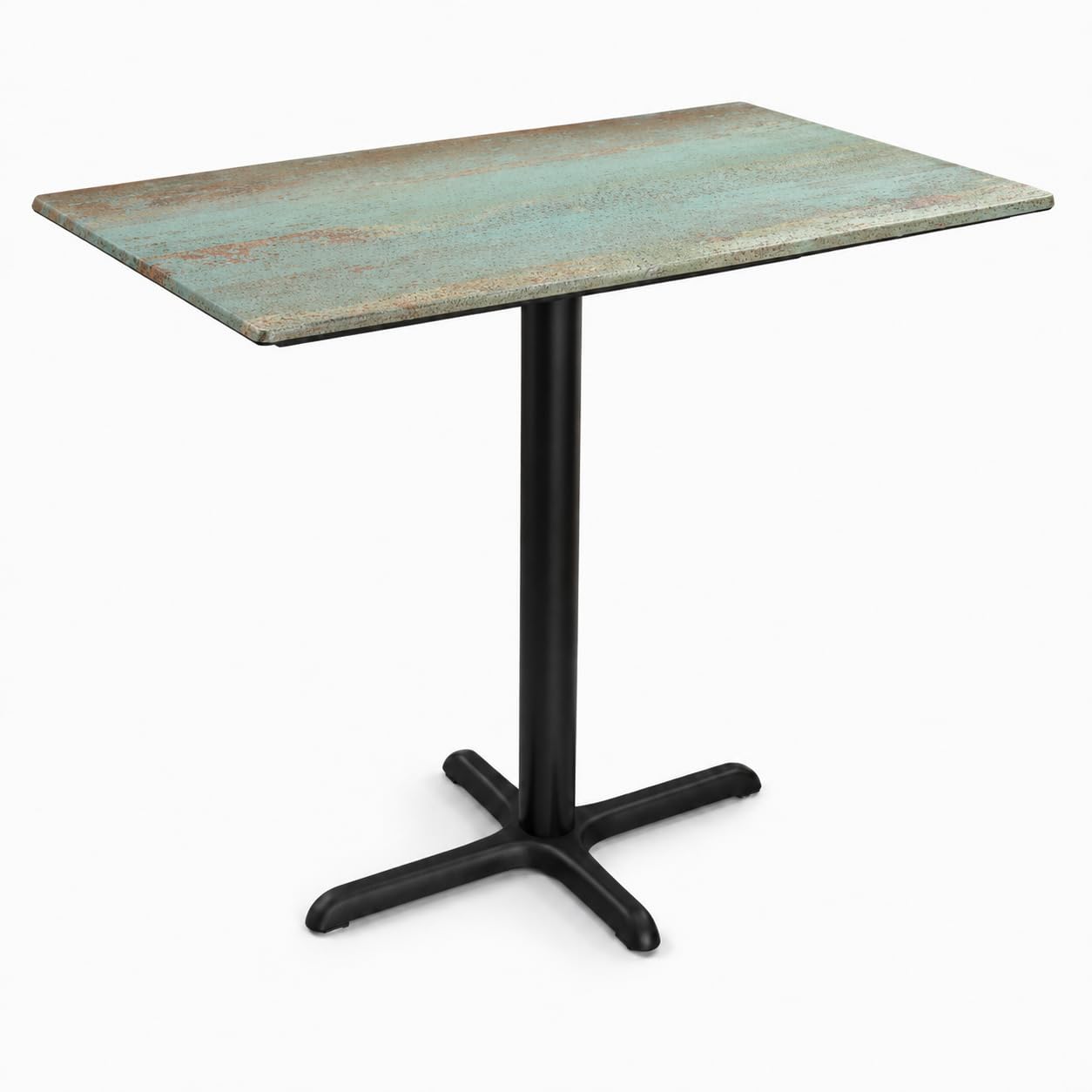 Glownary Rectangular Counter Height Table, 28 x 48 inch, Canyon Textured Faux Metal Finish, Cross Base, Indoor Outdoor Commercial Use, Brown and Green, 4 Seater