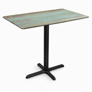 Glownary Rectangular Counter Height Table, 28 x 48 inch, Canyon Textured Faux Metal Finish, Cross Base, Indoor Outdoor Commercial Use, Brown and Green, 4 Seater