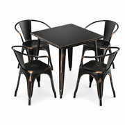 Glownary Alloy 31.5-Inch Square Steel Outdoor Dining Set with 4 Arm Chairs, Distressed Copper, Stackable