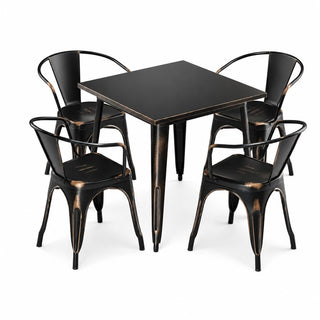 Glownary Alloy 31.5-Inch Square Steel Outdoor Dining Set with 4 Arm Chairs, Distressed Copper, Stackable