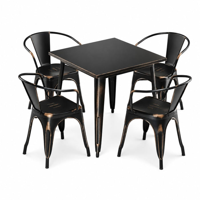 Glownary Alloy 31.5-Inch Square Steel Outdoor Dining Set with 4 Arm Chairs, Distressed Copper, Stackable