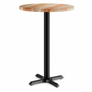 Glownary 30-Inch Round Bar Height Table, Barnwood Finish MDF with PVC Top, Cast Iron Base, Indoor Commercial Use, 42-Inch Tall