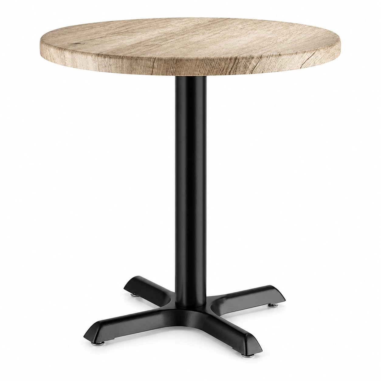 Glownary 30-Inch Round Table, Gray Wood Finish, MDF Standard Height with Cast Iron Base, Indoor Commercial Table for 3-4 Guests