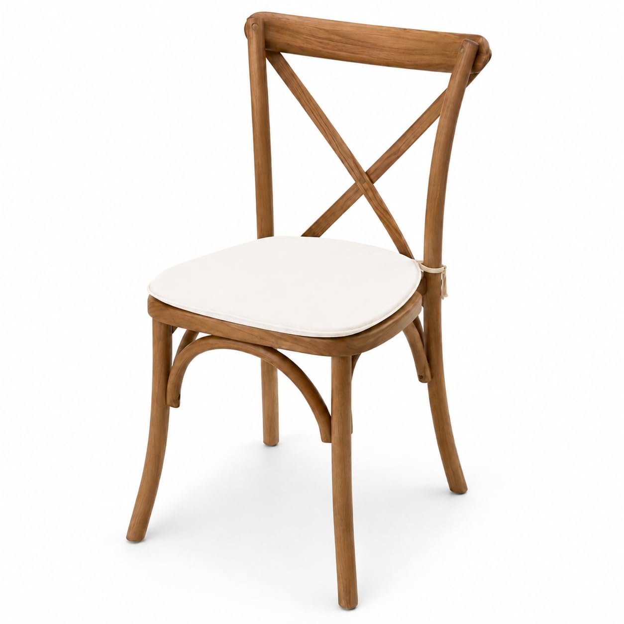 Glownary Vineyard Cross Back Chair, Barrel Brown Ashwood with Riesling White Linen Cushion, Indoor Dining Chair, Stackable, 300 lb Capacity, 34.5 x 19.5 x 17 Inches