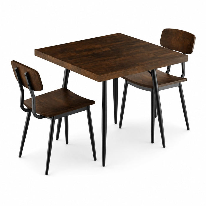 Glownary Mid-Century Square Dining Table Set, 36-Inch Espresso Butcher Block with 2 Wood Chairs, Standard Height Indoor Table for Restaurant Cafe