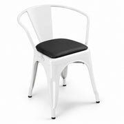 Glownary Pearl White Indoor Arm Chair with Black Vinyl Cushion, Steel Frame, 400 lb Capacity, Stackable, Modern Coastal Design, 17.5x17x28.5 Inches