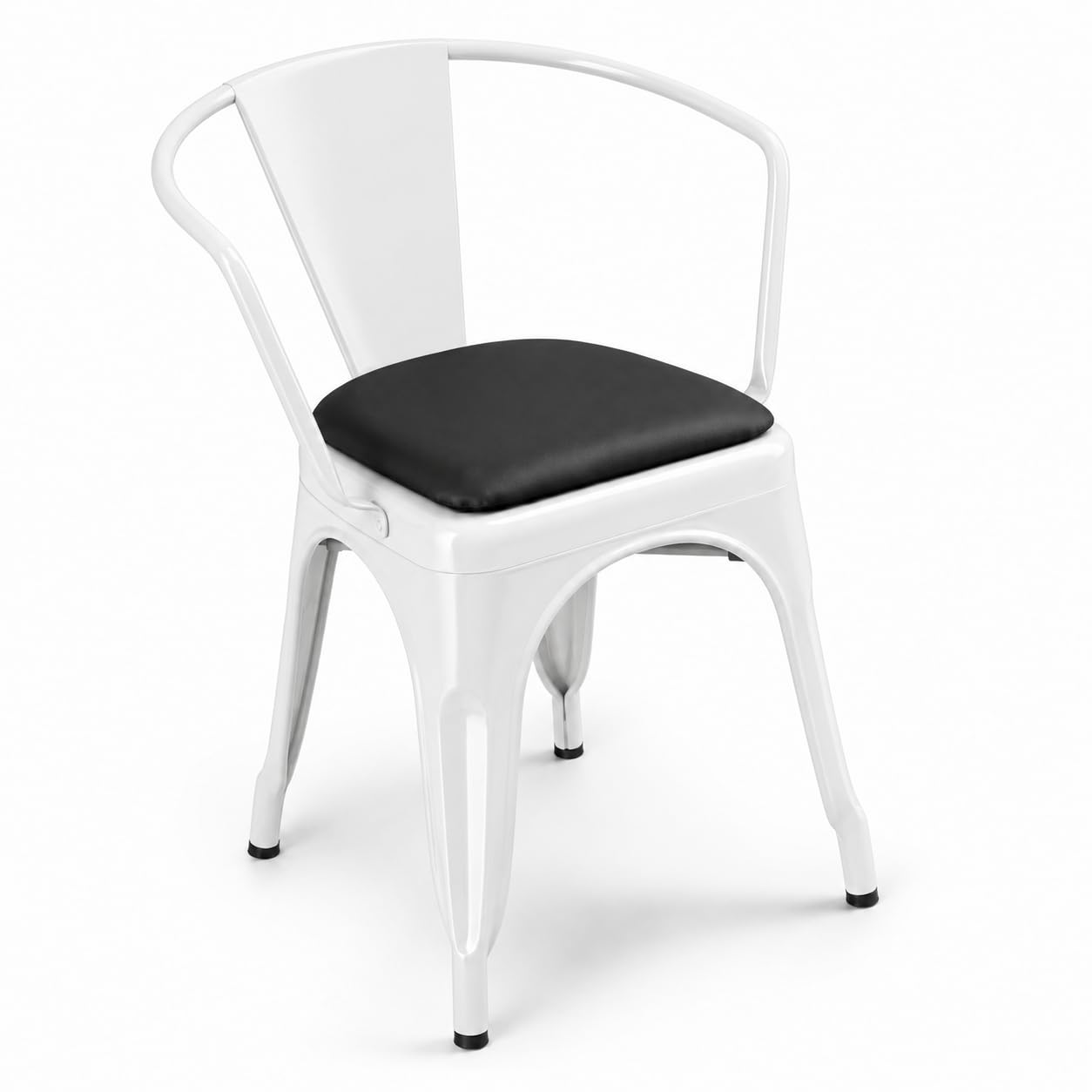 Glownary Pearl White Indoor Arm Chair with Black Vinyl Cushion, Steel Frame, 400 lb Capacity, Stackable, Modern Coastal Design, 17.5x17x28.5 Inches