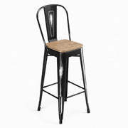 Glownary Industrial Bar Stool with Back, Distressed Onyx Black Steel Frame, Gray Wood Seat, 400 lb Capacity, Indoor Cafe Barstool, 46.5 Inch Height