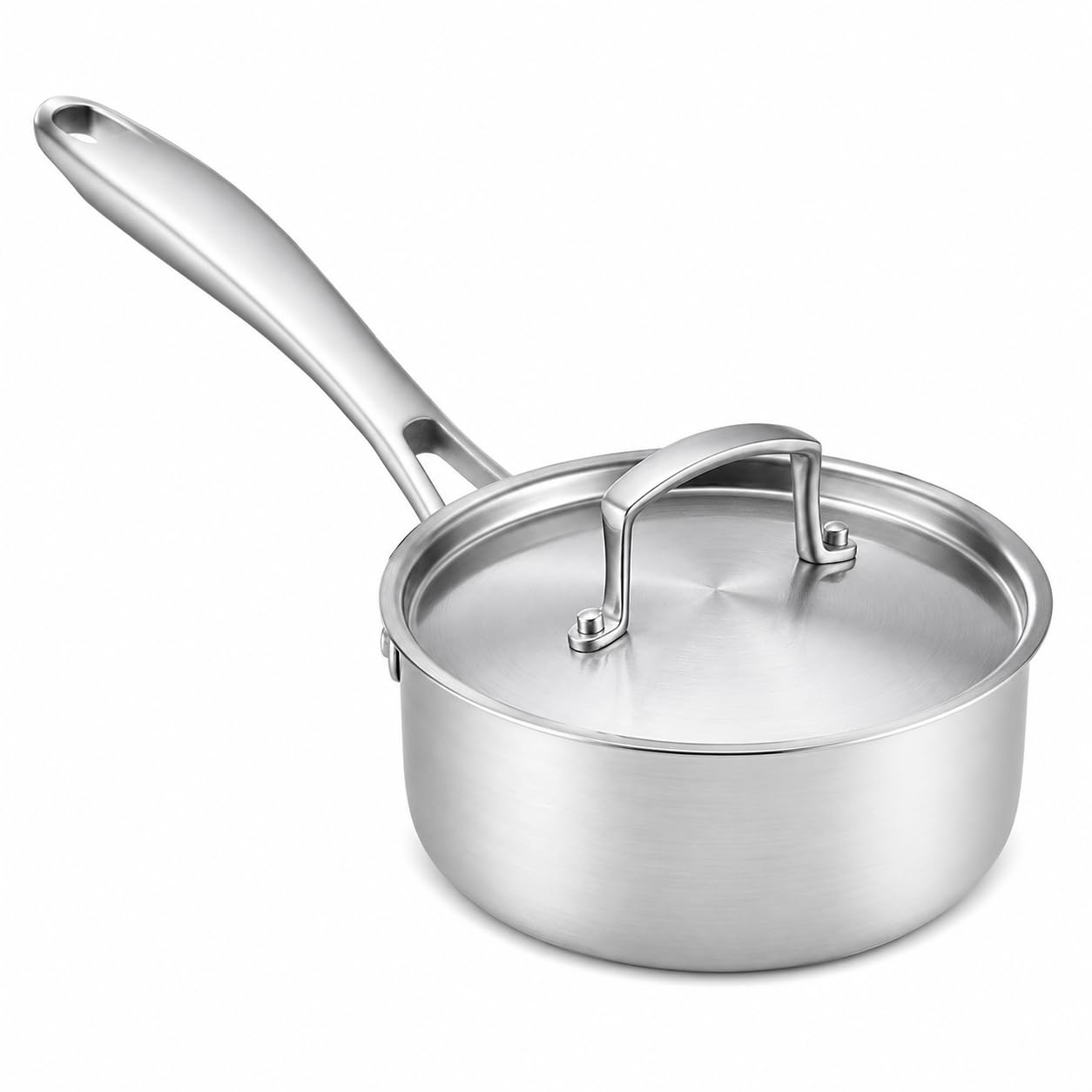 SS3 Series Tri-Ply Stainless Steel Sauce Pan with Cover, 1.5 Qt, Silver, Induction Ready, Riveted Handle, Satin Finish, 2.75 Inch Height