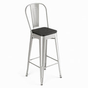 Glownary Indoor Cafe Barstool, Silver Steel Frame with Black Wood Seat, 46.5 Inch Bar Height, 400 lb Capacity, Industrial Modern Style