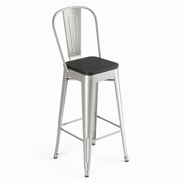Glownary Indoor Cafe Barstool, Silver Steel Frame with Black Wood Seat, 46.5 Inch Bar Height, 400 lb Capacity, Industrial Modern Style