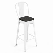 Glownary Pearl White Indoor Cafe Barstool with Black Wood Seat, Steel Frame, 46.5-Inch Height, 400 lb Capacity, Modern Coastal Style, Assembly Required