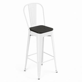 Glownary Pearl White Indoor Cafe Barstool with Black Wood Seat, Steel Frame, 46.5-Inch Height, 400 lb Capacity, Modern Coastal Style, Assembly Required