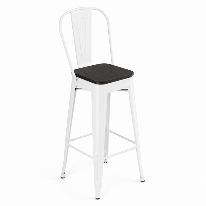 Glownary Pearl White Indoor Cafe Barstool with Black Wood Seat, Steel Frame, 46.5-Inch Height, 400 lb Capacity, Modern Coastal Style, Assembly Required