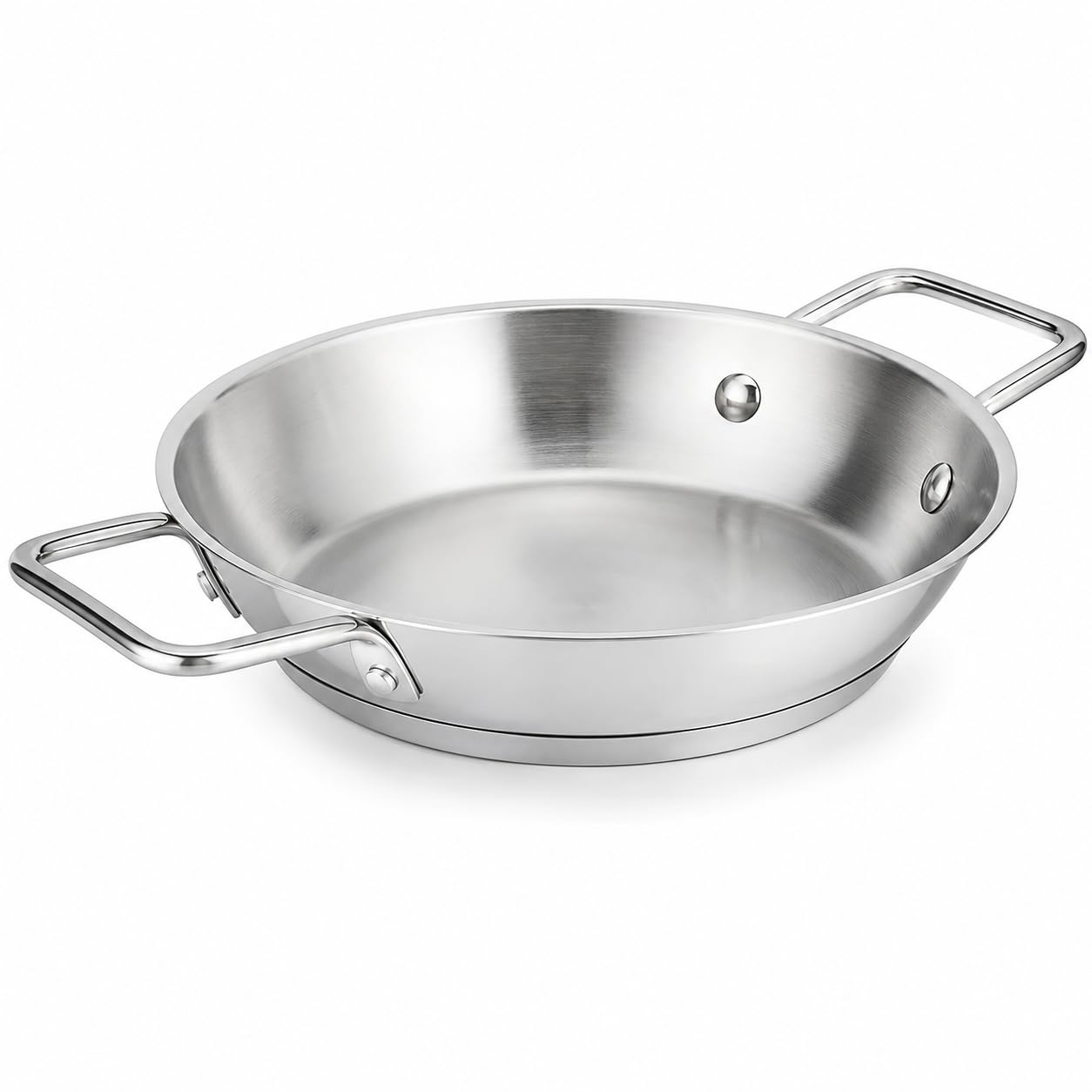 Glownary SS1 Series 8-Inch Stainless Steel Fry Pan with Aluminum-Clad Bottom, Dual Riveted Handles, NSF Listed, Induction Ready, Commercial Grade, 450°F Heat Safe