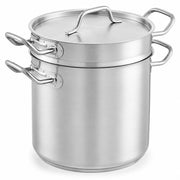 SS1 Series 12 Qt Stainless Steel Double Boiler Set, Aluminum-Clad Bottom, NSF Listed, Induction Ready, Silver, with Cover and Inset, 9.5 Inch Height