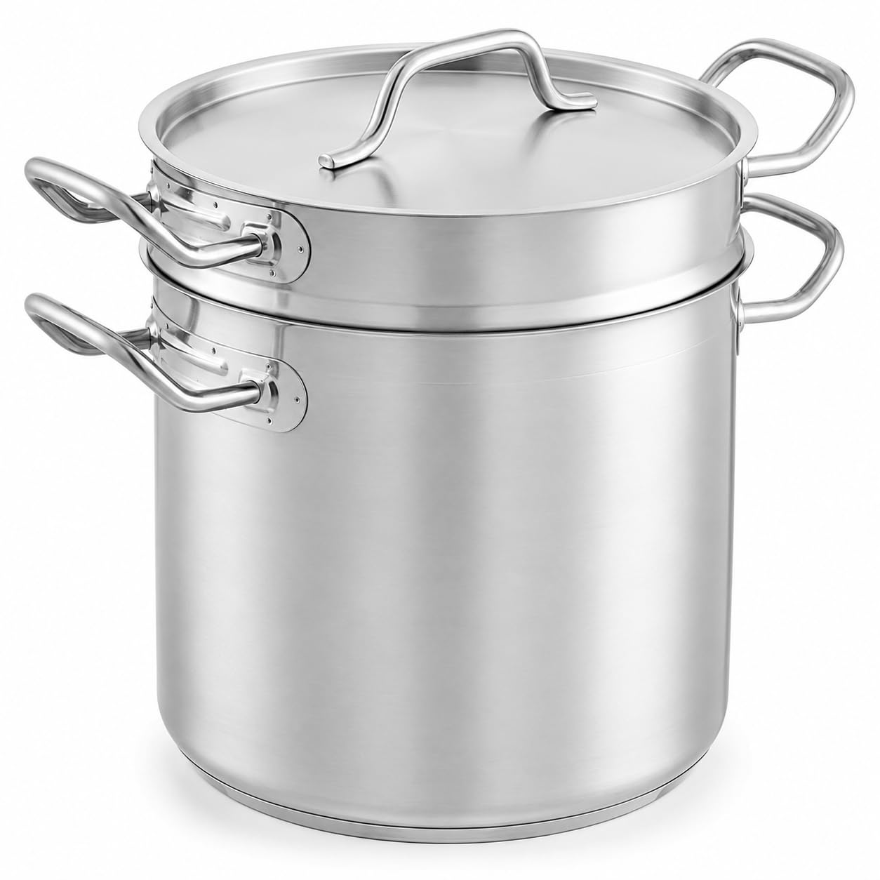SS1 Series 12 Qt Stainless Steel Double Boiler Set, Aluminum-Clad Bottom, NSF Listed, Induction Ready, Silver, with Cover and Inset, 9.5 Inch Height
