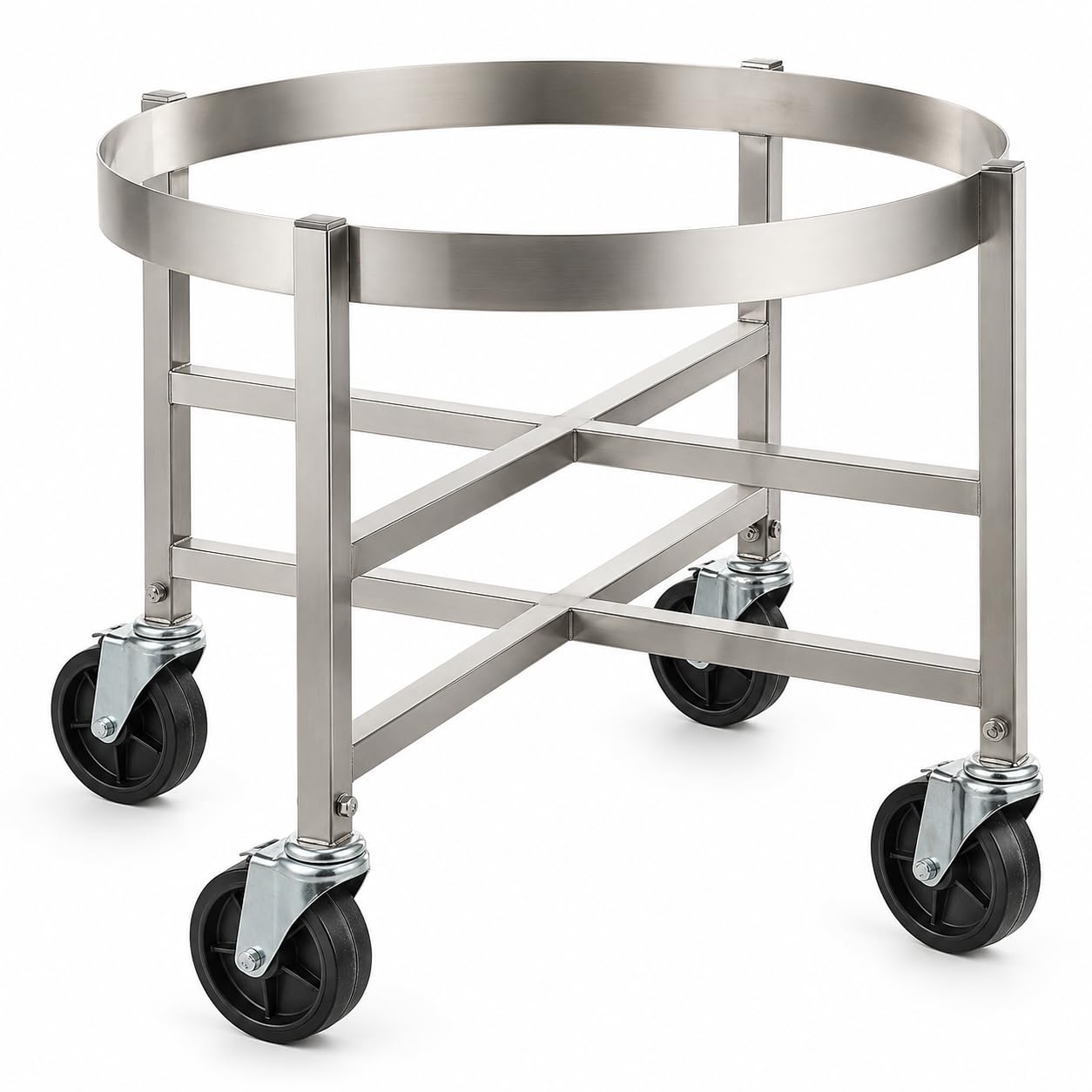 23.5-Inch Commercial Stainless Steel Stock Pot Dolly with Locking Swivel Casters, 304 Grade, Silver, 25x21.25 Inches