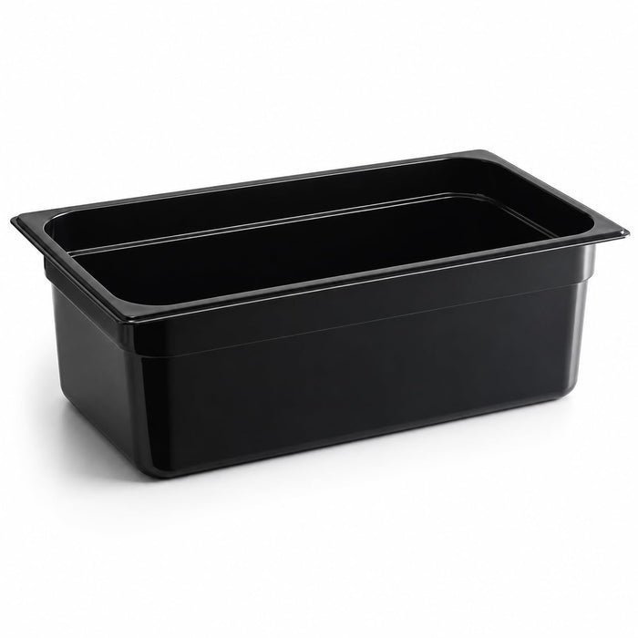Glownary Full Size Polycarbonate Food Pan, Black, 6 Inch Deep, NSF Listed, Rectangle, 20.75x12.75x6 Inches, Stackable, Dishwasher Safe, for Commercial Kitchen