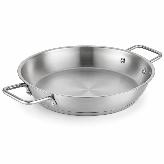 Glownary 14-Inch Stainless Steel Fry Pan with Aluminum-Clad Bottom, Dual Riveted Handles, Induction Ready, NSF Listed, Commercial Grade, 450°F Heat Safe