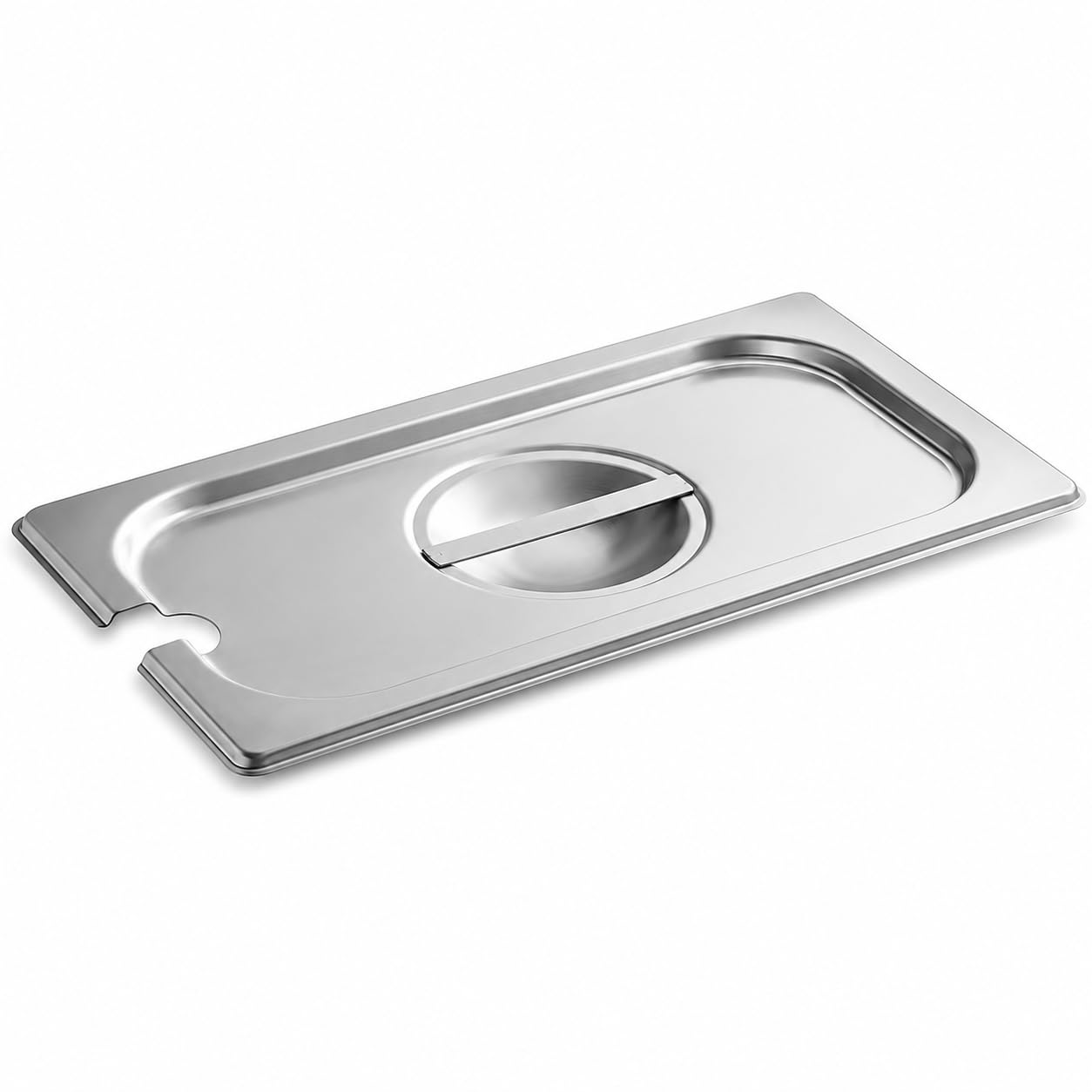 1/3 Size Stainless Steel Steam Table Pan Cover, 13x7x1 Inches, Slotted with Handle, Rectangle, Silver, Made in USA