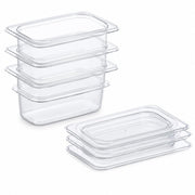 Glownary 1/9 Size Food Pan Set with Sealing Lids, Translucent Polypropylene, 4 Inch Deep, 6.9x4.2 Inches, Stackable, Temperature Range -40F to 160F, 3-Pack