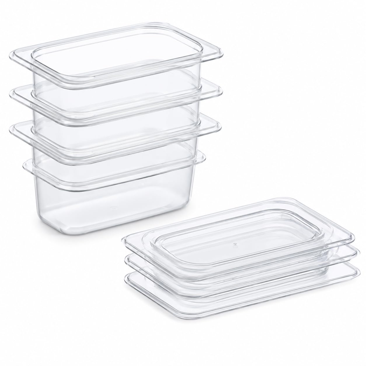 Glownary 1/9 Size Food Pan Set with Sealing Lids, Translucent Polypropylene, 4 Inch Deep, 6.9x4.2 Inches, Stackable, Temperature Range -40F to 160F, 3-Pack