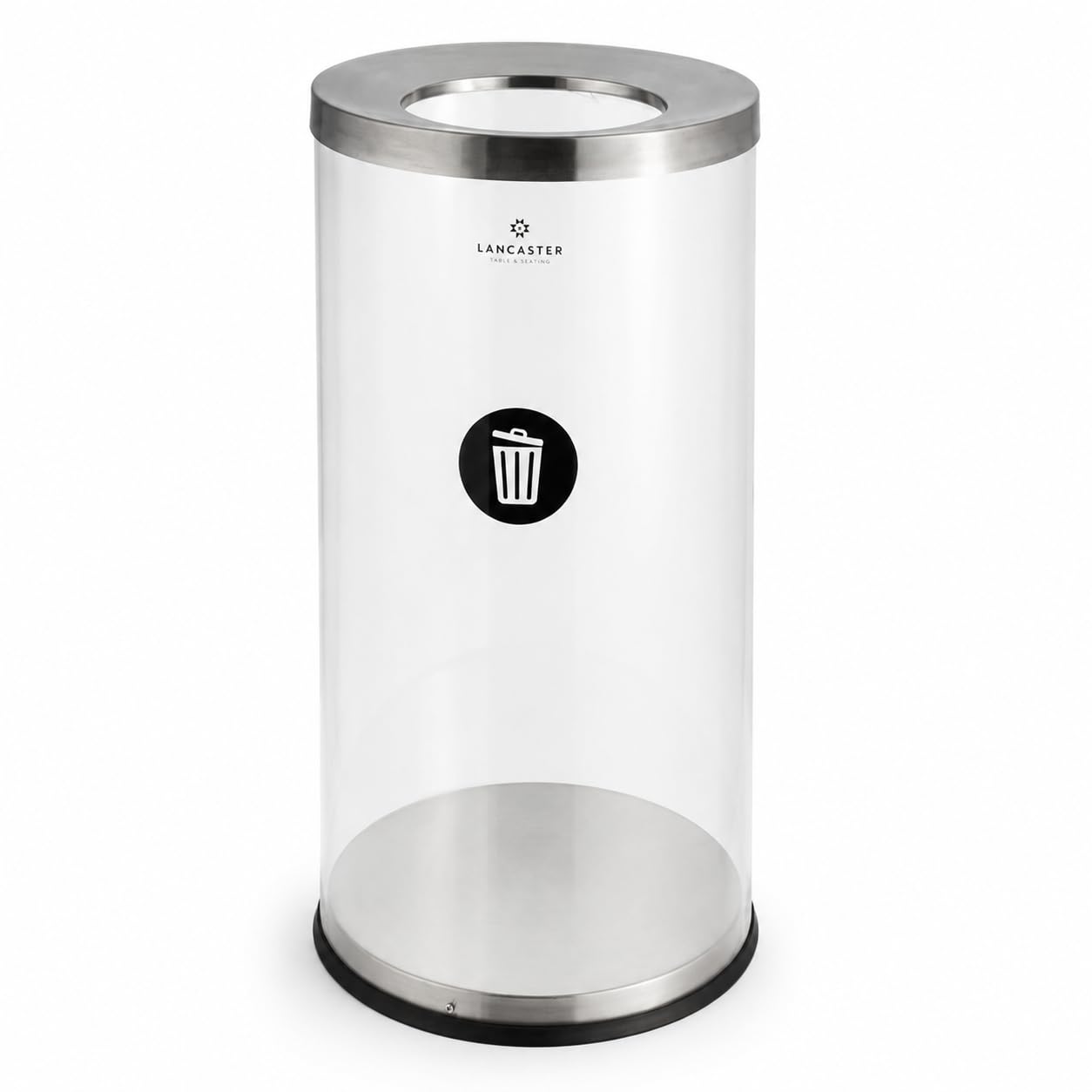 Glownary 17 Gallon Round Trash Can, Clear Acrylic with Stainless Steel Top, 14 x 28.3 Inch, Decorative Indoor Freestanding Waste Bin