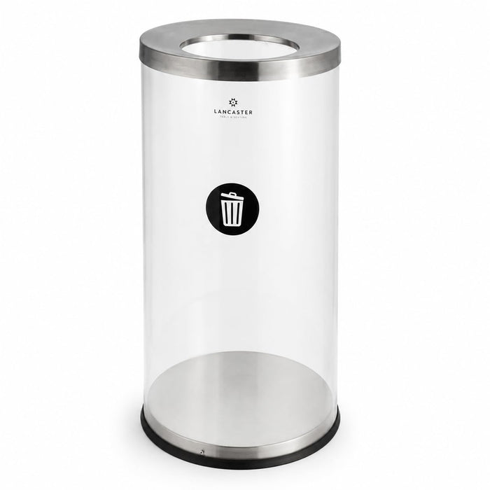 Glownary 17 Gallon Round Trash Can, Clear Acrylic with Stainless Steel Top, 14 x 28.3 Inch, Decorative Indoor Freestanding Waste Bin
