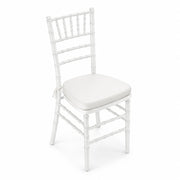 Glownary White Wood Chiavari Chair, 15.5x15.75x35 Inches, Stackable, with Ivory Cushion, 400 lb Capacity, Indoor Outdoor Use