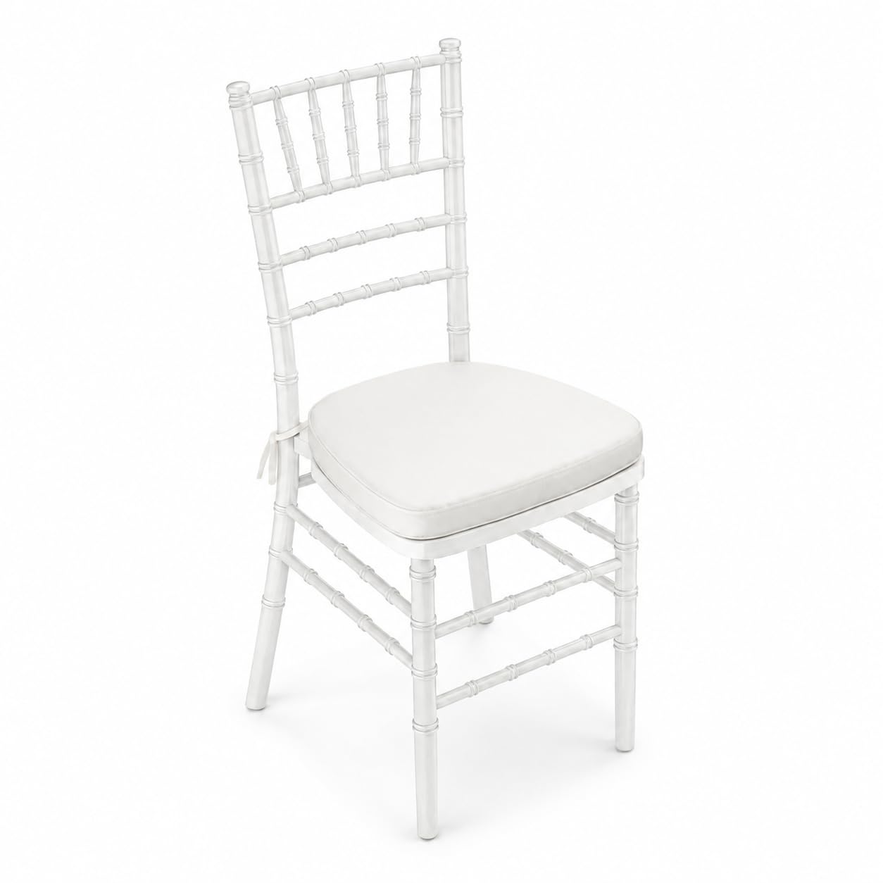 Glownary White Wood Chiavari Chair, 15.5x15.75x35 Inches, Stackable, with Ivory Cushion, 400 lb Capacity, Indoor Outdoor Use