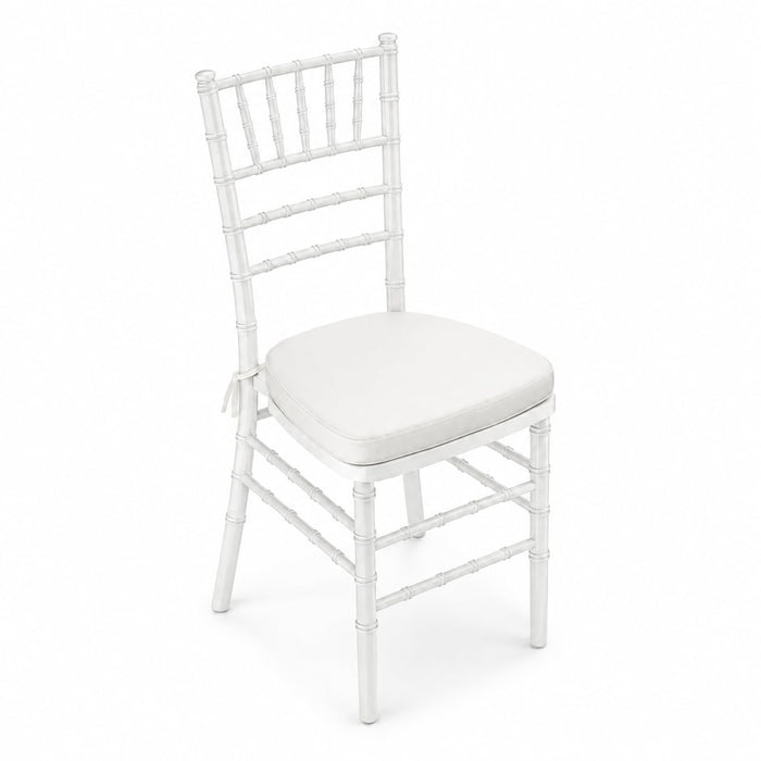 Glownary White Wood Chiavari Chair, 15.5x15.75x35 Inches, Stackable, with Ivory Cushion, 400 lb Capacity, Indoor Outdoor Use