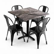 Glownary 36-Inch Square Outdoor Dining Set with Paladina Table, 4 Black Alloy Cafe Chairs, Weather-Resistant, Standard Height