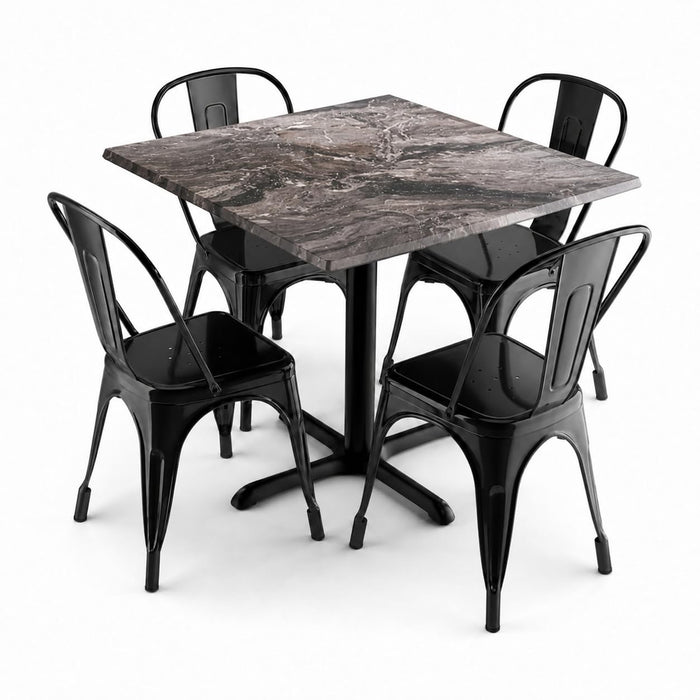 Glownary 36-Inch Square Outdoor Dining Set with Paladina Table, 4 Black Alloy Cafe Chairs, Weather-Resistant, Standard Height