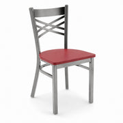 Glownary Cross Back Chair, Metal Frame with Mahogany Wood Seat, Clear Coat Finish, Silver and Brown, 16.5x16.25x31.5 Inches, Modern Style, 330 lb Capacity