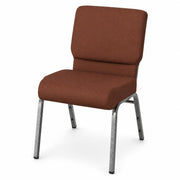 Glownary 21-Inch Silver Vein Church Chair, Brown Fabric, Steel Frame, 500 lb Capacity, Stackable with Storage Pocket