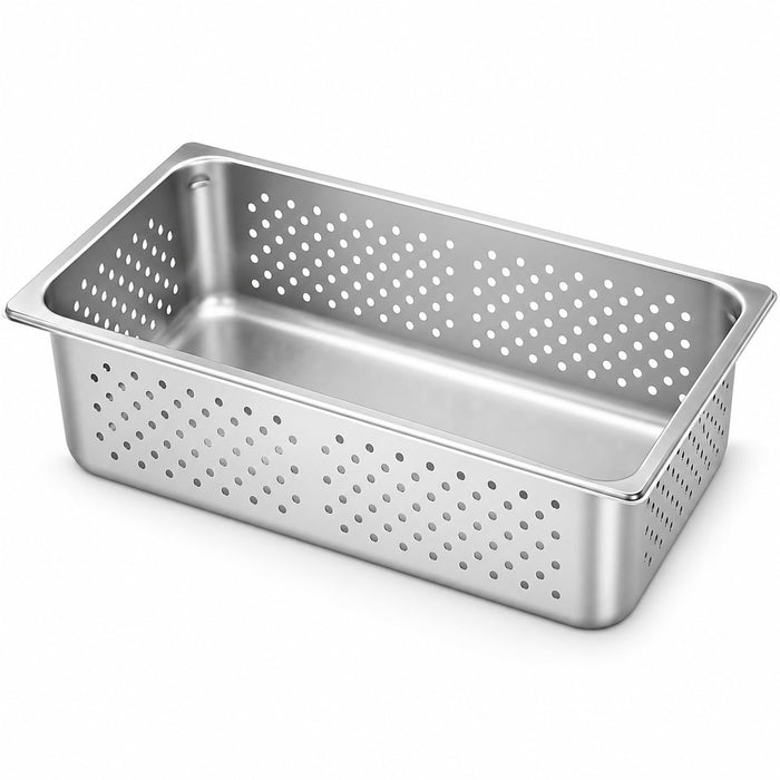 Glownary Full Size 6 Inch Deep Perforated Steam Table Pan, Anti-Jam 22 Gauge Stainless Steel Hotel Pan, NSF Listed, Made in USA, 20.75x12.75x6 Inches