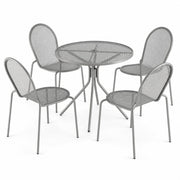 Glownary Harbor Gray Round Outdoor Dining Set, 36 Inch Table with 4 Side Chairs, Steel Mesh, Powder-Coated, Stackable, Standard Height, Weather Resistant