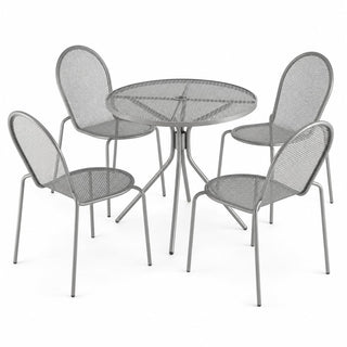 Glownary Harbor Gray Round Outdoor Dining Set, 36 Inch Table with 4 Side Chairs, Steel Mesh, Powder-Coated, Stackable, Standard Height, Weather Resistant