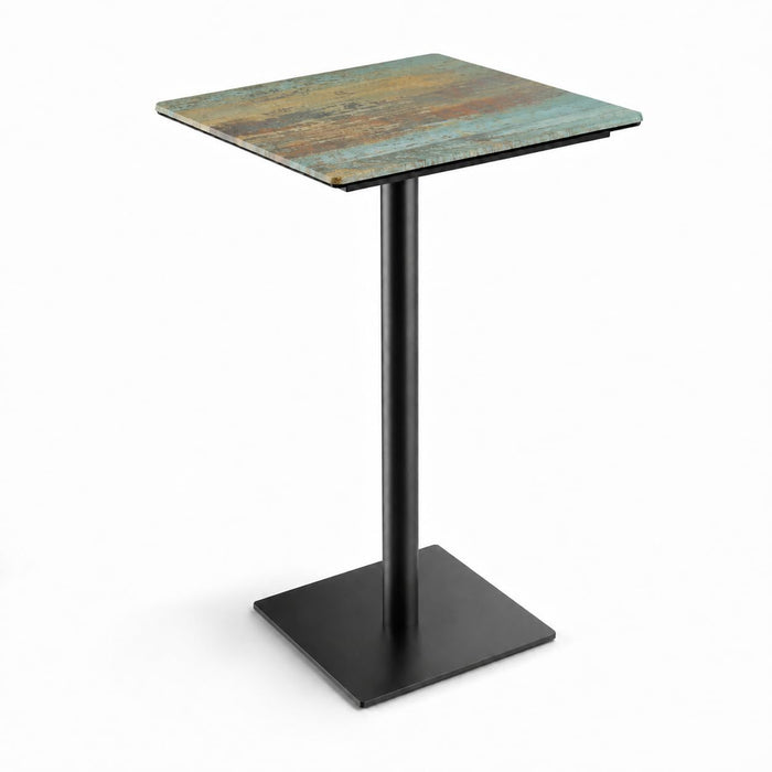 Glownary Excalibur Square Bar Height Table, 28 Inch, Canyon Textured Faux Metal Finish, Brown and Green, Steel Frame, Indoor Outdoor Use, 2-4 Seating