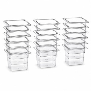 Glownary 1/6 Size Polycarbonate Food Pan Set, Clear, 6 Inch Deep, 18-Count, Rectangle, for Sandwich Prep Tables, NSF Listed, Freezer Safe, 6.75 x 6.38 Inches