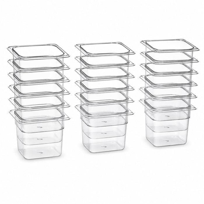 Glownary 1/6 Size Polycarbonate Food Pan Set, Clear, 6 Inch Deep, 18-Count, Rectangle, for Sandwich Prep Tables, NSF Listed, Freezer Safe, 6.75 x 6.38 Inches
