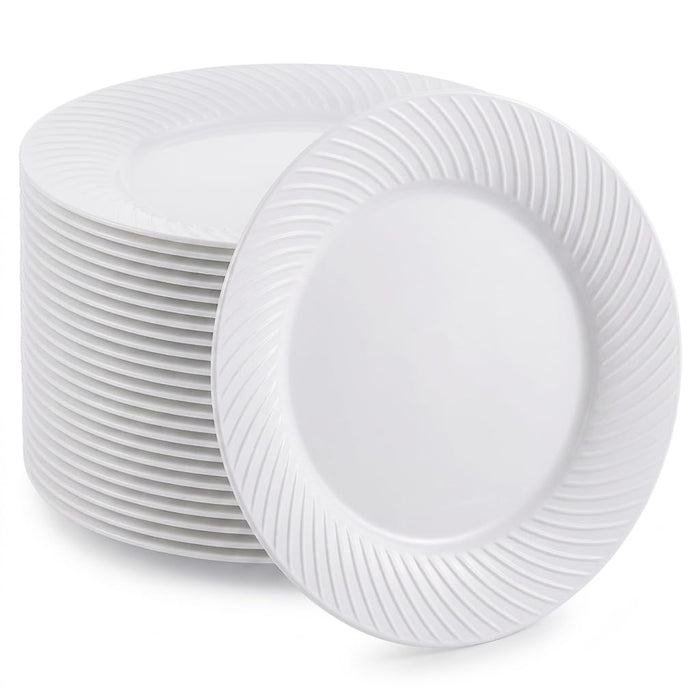 Glownary Wave Plastic Dinner Plates, White, 10 Inch Round, Polystyrene, BPA Free, Scalloped Edge, for Events and Weddings, 144 Count