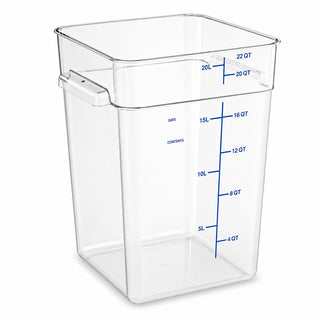 Glownary 22 Qt. Square Polycarbonate Food Storage Container, Clear with Blue Graduations, Commercial Grade, NSF Listed, Made in USA, 11.1x11.1x15.7 Inches