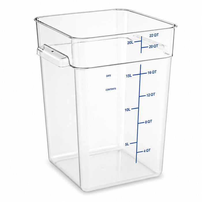 Glownary 22 Qt. Square Polycarbonate Food Storage Container, Clear with Blue Graduations, Commercial Grade, NSF Listed, Made in USA, 11.1x11.1x15.7 Inches