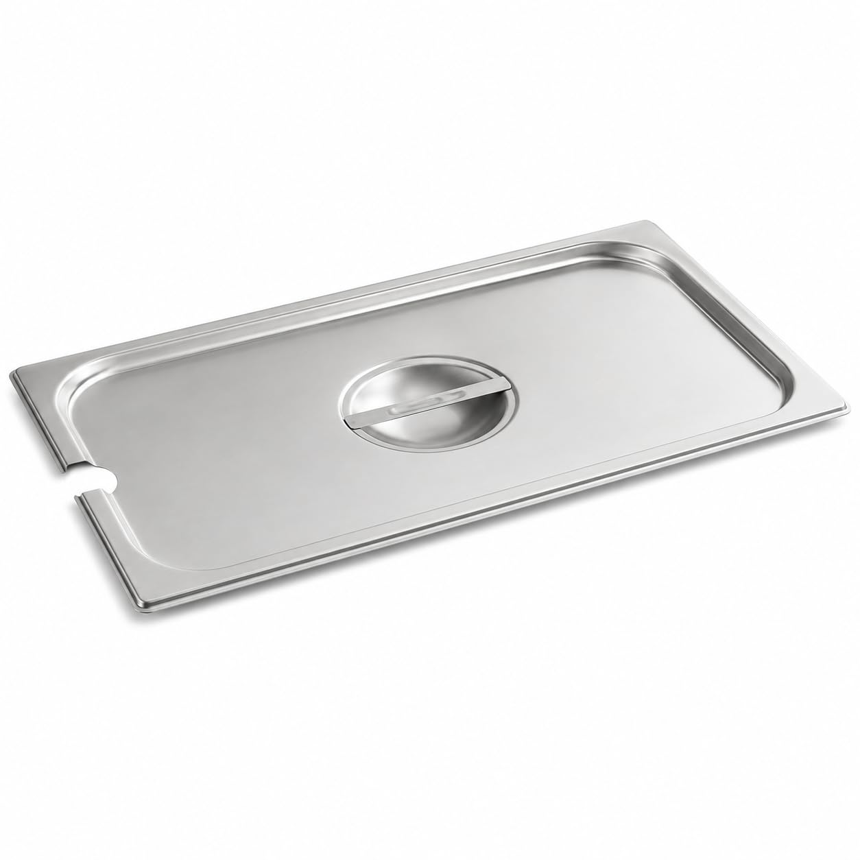 Full Size Slotted Stainless Steel Steam Table Pan Cover, 21x13x1 Inch, Rectangle Shape, Flat Design with Handle