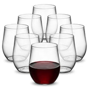 Glownary Stemless Wine Glass, Clear PET Plastic, 8 oz, BPA Free, Hand Wash Only, 64 Count, Round, 3.25 Inch Height