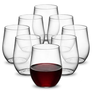 Glownary Stemless Wine Glass, Clear PET Plastic, 8 oz, BPA Free, Hand Wash Only, 64 Count, Round, 3.25 Inch Height